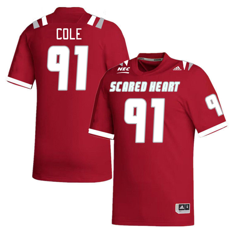 Men-Youth #91 Ron Cole Scared Heart Pioneers 2023 College Football Jerseys Stitched-Red